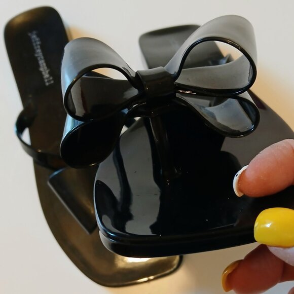 Jeffrey Campbell Black Flip Flop Bow Sandals GUC Size 10 - Picture 4 of 6